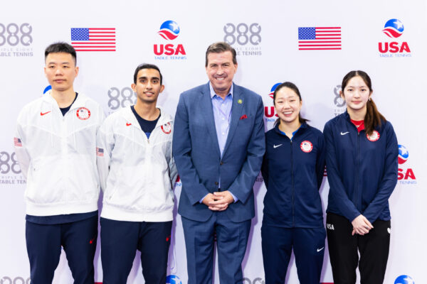 SAN FRANCISCO, CA - April 23 - Xin Zhou, Nikhil Kumar, Kevin Mullin, Lily Zhang and Rachel Sung attend Celebrating 888 Table Tennis Center 2024 on April 23rd 2024 at 888 Table Tennis Center in San Francisco, CA (Photo - Katie Ravas for Drew Altizer Photography)